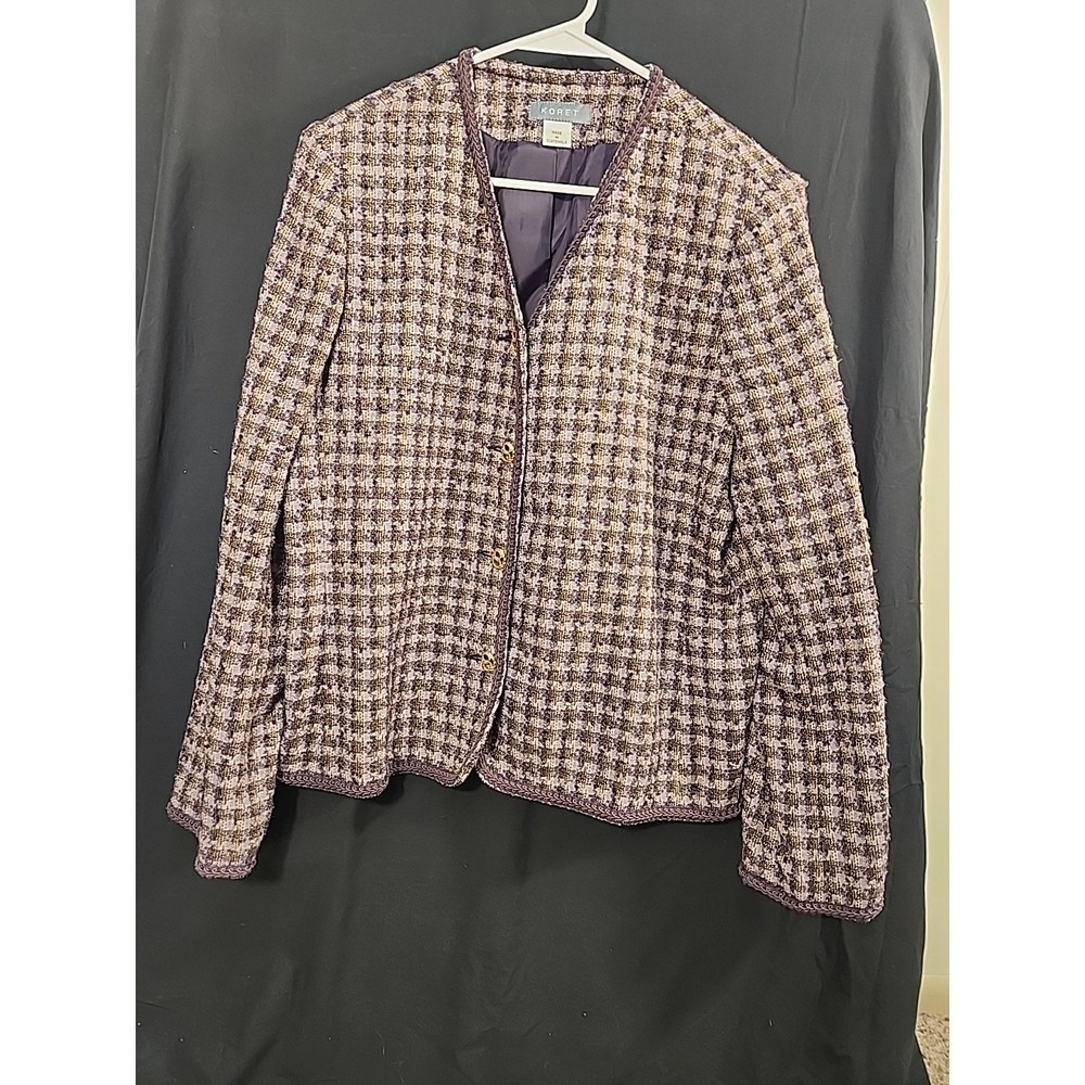 Koret Blazer Womens 18 Tweed Purple Gold Plaid Lined Career Long Sleeve